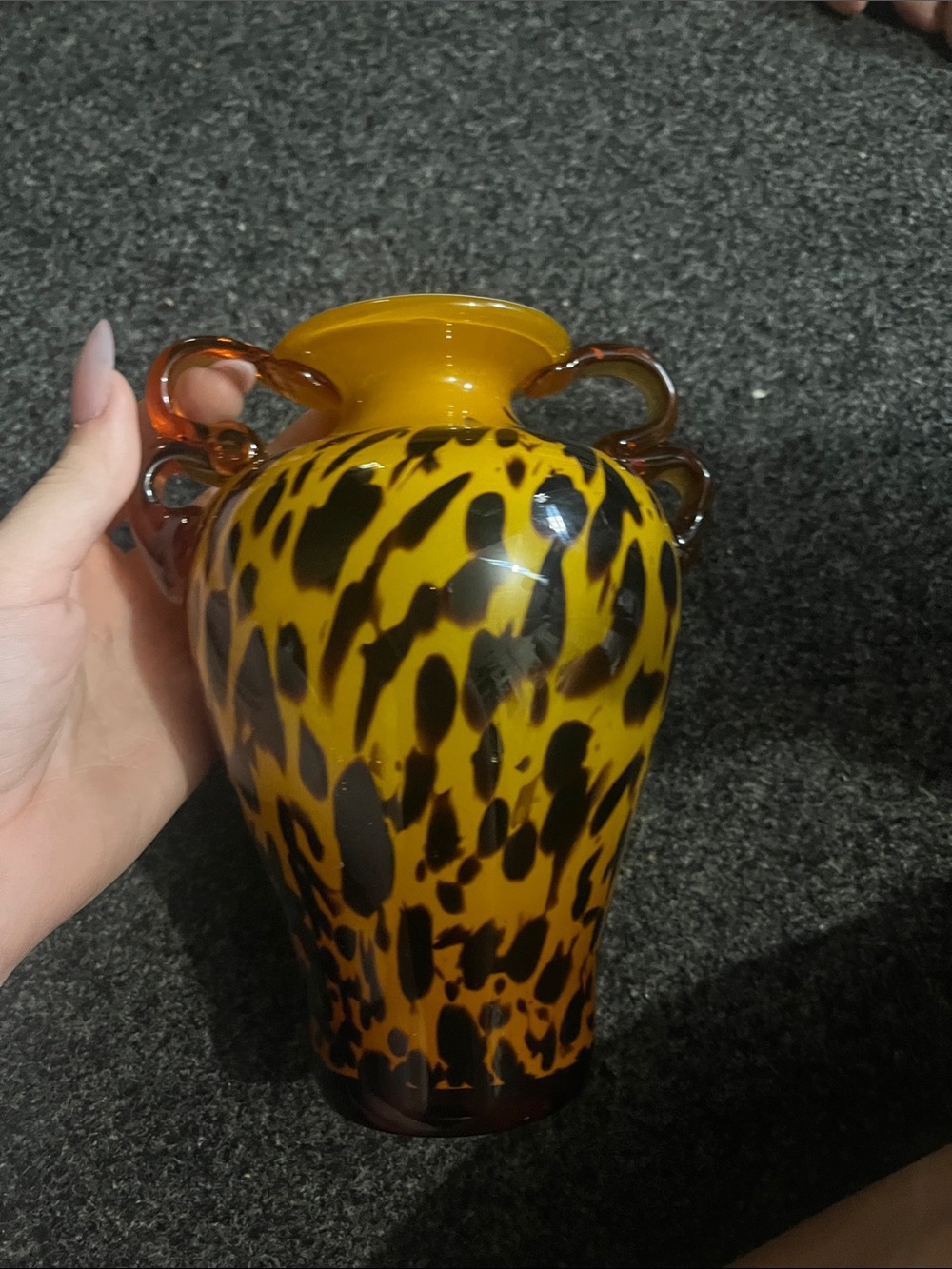 Handblown Amber and Black Speckled Glass Vase